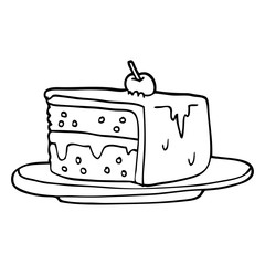 line drawing cartoon slice of cake