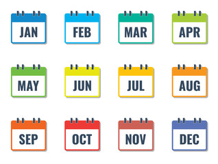 month name in calendar, colorful flat style vector illustration - obrazy, fototapety, plakaty