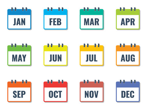 month name in calendar, colorful flat style vector illustration