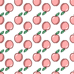 Apple seamless pattern. Autumn, summer vintage design icon. Vector fruit illustration. Green background. Hand drawn cute apples with cut sliced core for textile, manufacturing, fabrics and decor.