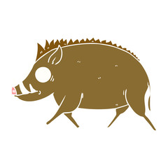 flat color style cartoon wild boar