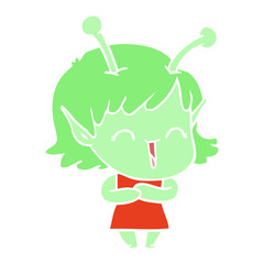 flat color style cartoon happy alien girl