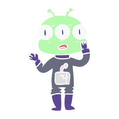 flat color style cartoon three eyed alien