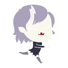 flat color style cartoon laughing vampire girl running