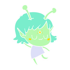 flat color style cartoon alien girl