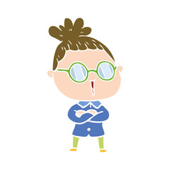 flat color style cartoon woman wearing spectacles
