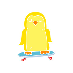 flat color illustration of a cartoon bird on skateboard