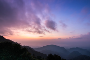 Beautiful sunrise  on  mountain at Doi Ang Khang mountain , Chiangmai  Thailand