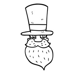 line drawing cartoon bearded man with top hat