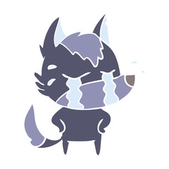 flat color style cartoon crying wolf