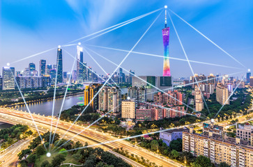 Guangzhou city skyline and big data concept