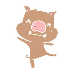 angry flat color style cartoon pig