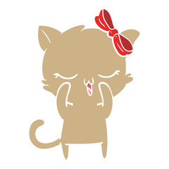 flat color style cartoon cat with bow on head