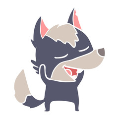 flat color style cartoon wolf laughing