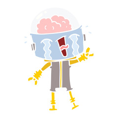 flat color style cartoon crying robot waving