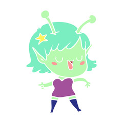 happy alien girl flat color style cartoon