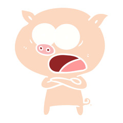 flat color style cartoon pig shouting