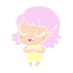 happy flat color style cartoon elf girl