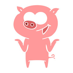 flat color style cartoon pig with no worries