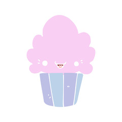 flat color style cartoon cupcake with face