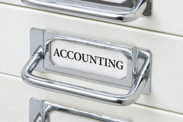 A drawer cabinet with the label Accounting