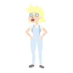 flat color illustration of a cartoon farmer girl