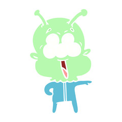 happy flat color style cartoon alien