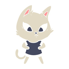 confused flat color style cartoon cat in clothes