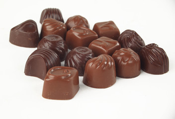 close up.set of chocolates isolated on white.photo with copy spa