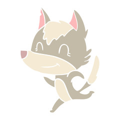 friendly flat color style cartoon wolf running