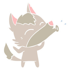 howling wolf flat color style cartoon