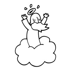 line drawing cartoon god on cloud