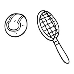 line drawing cartoon tennis racket and ball