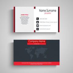 Business card in blue red design with fine strips