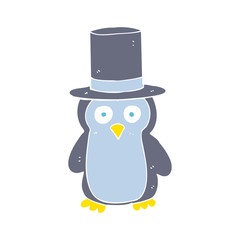 flat color illustration of a cartoon penguin wearing hat