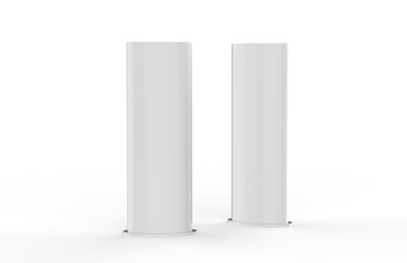 Curved PVC totem poster light advertising display stand, mock up template on isolated white...