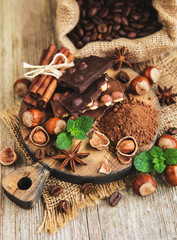 Fototapeta na wymiar Chocolate and nuts