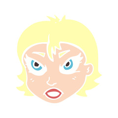 flat color illustration of a cartoon angry female face