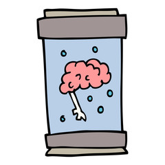 cartoon doodle brain in jar