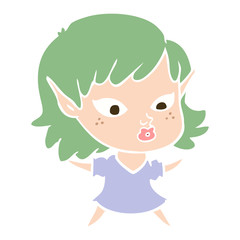 pretty flat color style cartoon elf girl