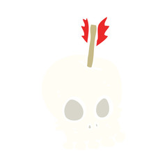 flat color illustration of a cartoon skull with arrow