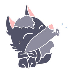 howling wolf flat color style cartoon