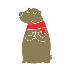 flat color style cartoon bear wearing scarf
