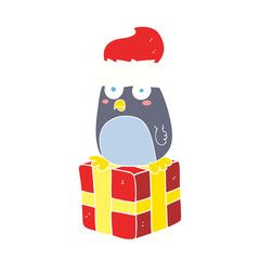 flat color illustration of a cartoon christmas penguin