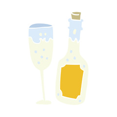 flat color style cartoon champagne bottle and glass