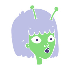 flat color illustration of a cartoon female alien