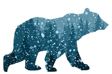 Silhouette of bear with forest. 