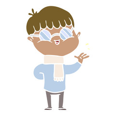 flat color style cartoon boy wearing spectacles