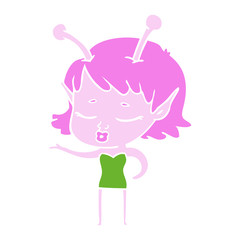 cute alien girl flat color style cartoon