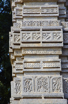 Beautifully carved pillar, Enterance gateway Toranas, Temple complex, Warangal Fort, Warangal, Telangana